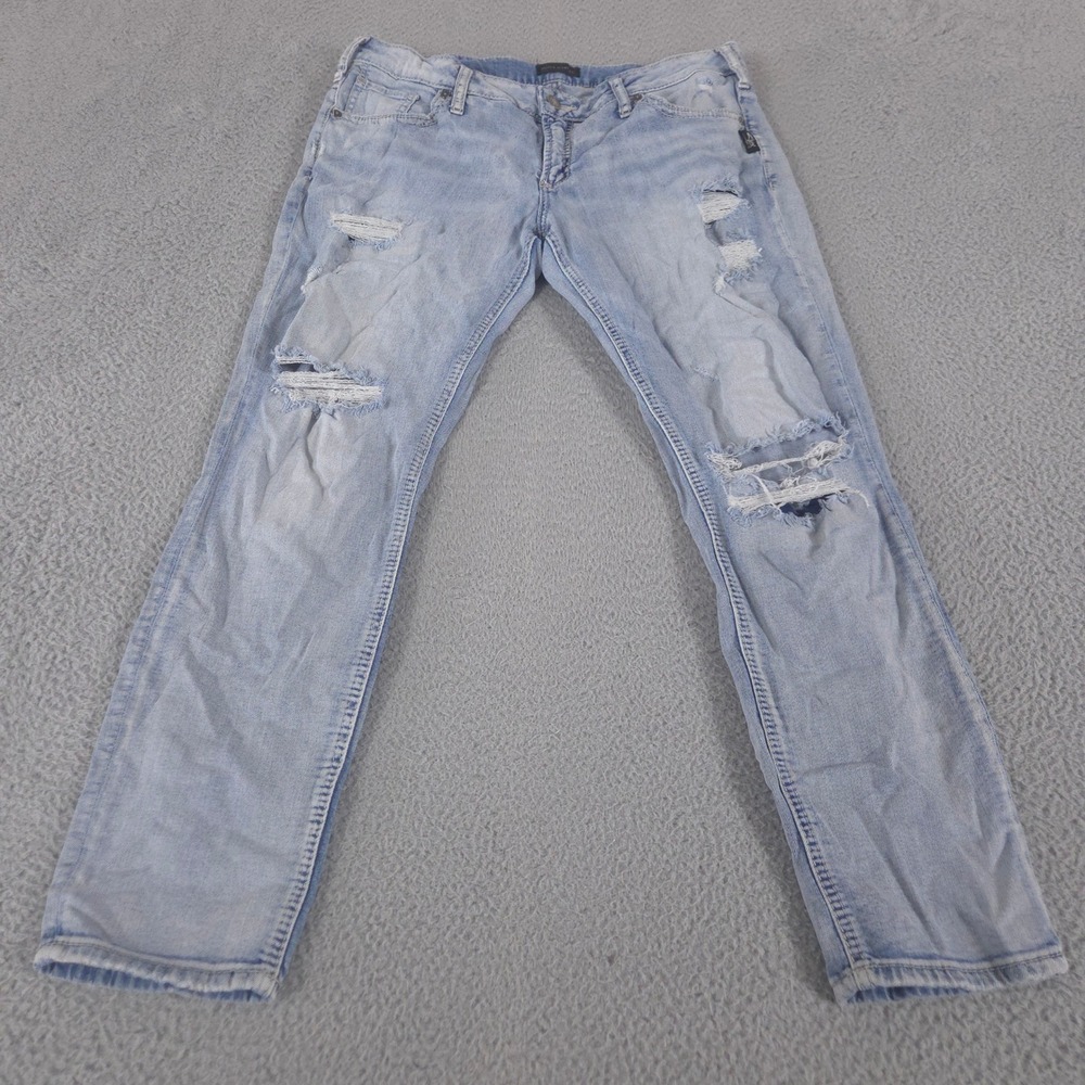 Silver Jeans Co Jeans Women 32 Light Wash Boyfriend Distressed Denim Ripped Leg